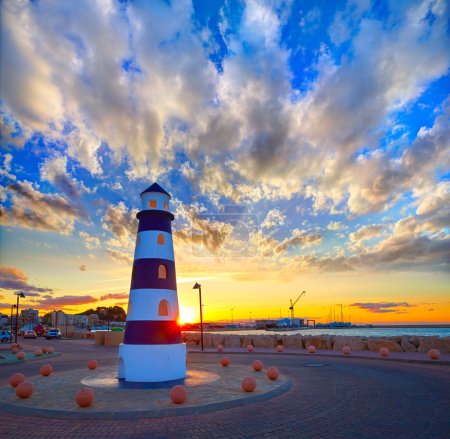 Denia sunset lighthouse at dusk in Alicante