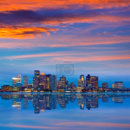 Boston skyline at sunset and river in Massachusetts 