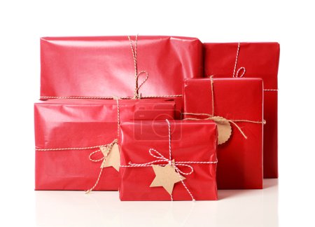 Red gift boxes with tags 