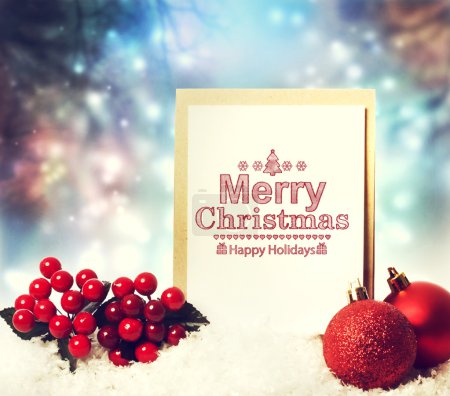Merry Christmas card with baubles