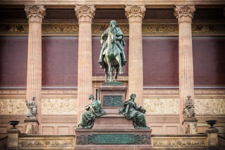 Berlin - Germany - September 28. Statue of Frederick William IV of Prussia made by Alexander Calandrelli. Main entrance to Old National Gallery in Museum Island. Berlin - Germany - September 28, 2014