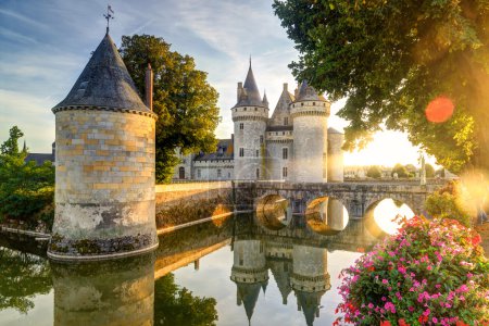 The chateau of Sully-sur-Loire in the sunlight with lens flare, 