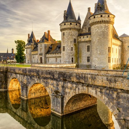 The chateau of Sully-sur-Loire at suset, France
