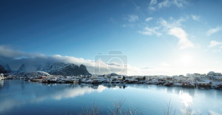 snow in Reine Village, Lofoten Islands, Norway