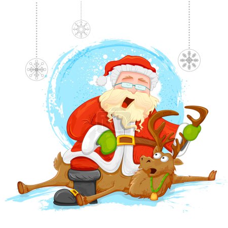 Santa on reindeer in Christmas background