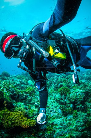 Scuba diving selfie bunaken sulawesi indonesia underwater photo