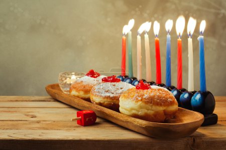 Menorah and donuts for Hanukkah