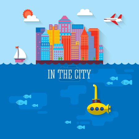 Illustration of city over sea