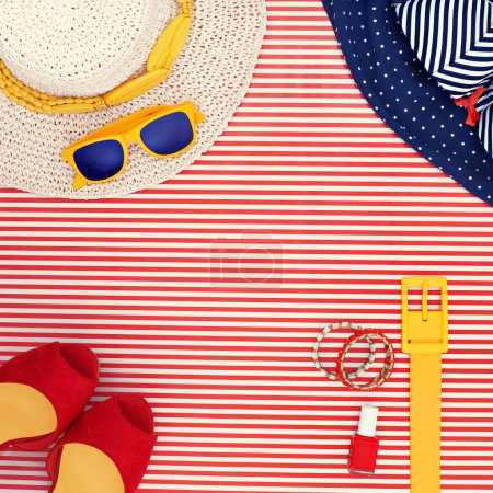 Womens Beach Themed Clothing on Striped Background