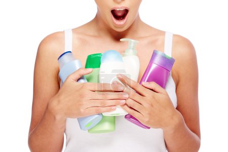Woman with hygiene products