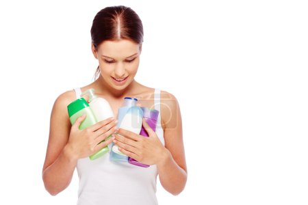 Woman with hygiene products