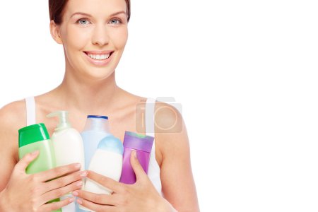 Woman with bath products