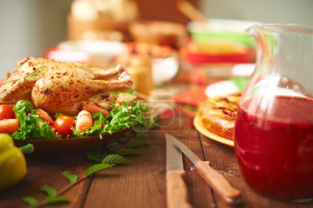Roasted turkey  on festive table