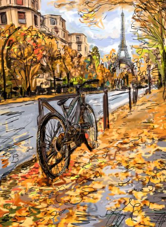 Street in autumn Paris