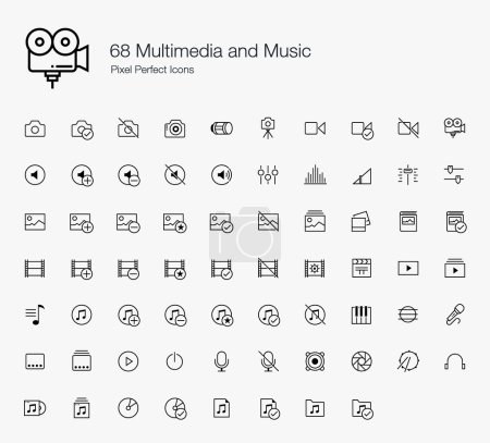 68 Multimedia and Music Pixel Perfect Icons (line style)