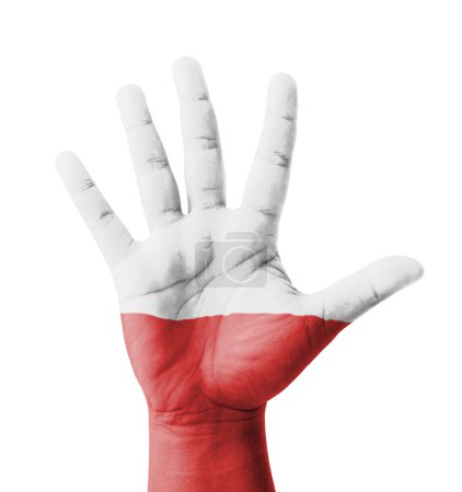 Open hand raised, multi purpose concept, Poland flag painted - i