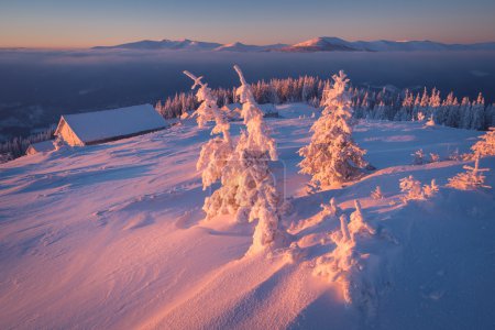 Winter dawn in the mountain village
