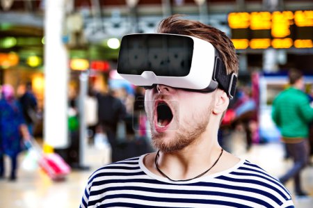 Man wearing virtual reality goggles 
