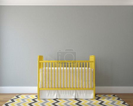Interior of nursery with yellow crib