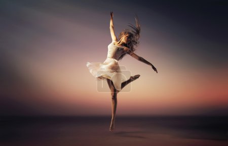 Romantic mood portrait of the jumping dancer