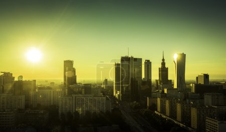 Morning sunrise above Warsaw Downtown, Poland