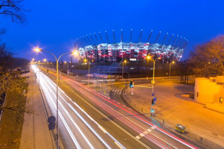 National Stadium in Warsaw illuminated at night