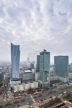 Aerial view of the city center in Warsaw , Poland