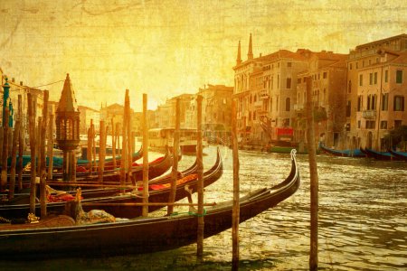 art Venice, Italy. Gondolas on Grand Canal, Italian Canal Grande