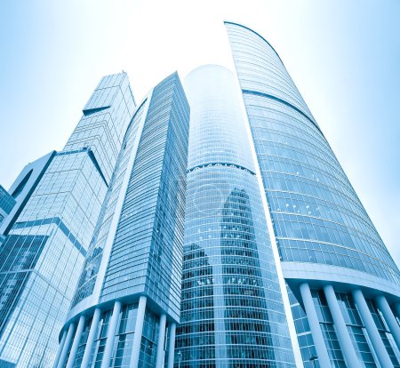 Perspective view to glass high-rise skyscrapers of Moscow city b