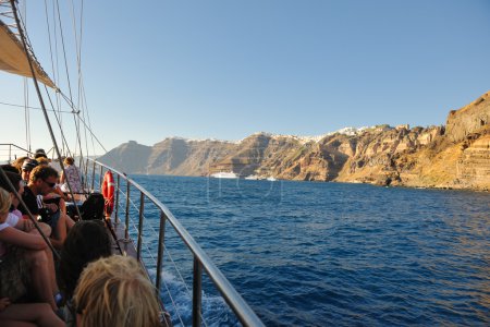 Santorini island coast with luxury yacht