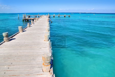 Cancun wood pier in tropical Caribbean sea