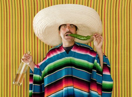 Mexican mustache chili drunk tequila sombrero man