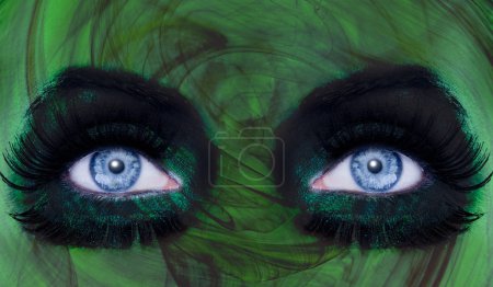 Abstract blue eyes makeup woman green texture