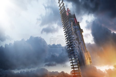 Conceptual photo of a train to the sky