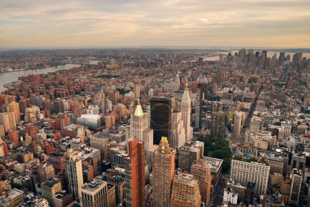 Manhattan sunset skyline aerial view