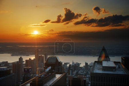 Hudson river sunset, new york city