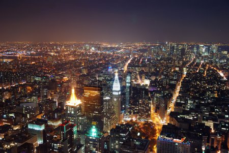 New york city manhattan night aerial view