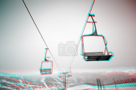 Beautiful 3D anaglyph stereo image of a ski chair lift