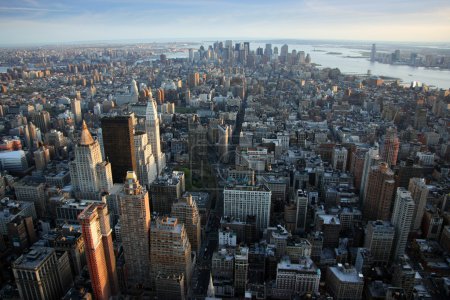Aerial view over lower Manhattan