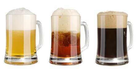 Three mugs of multicolor alcohol beer