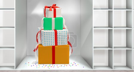 Christmas boxes in the shelf