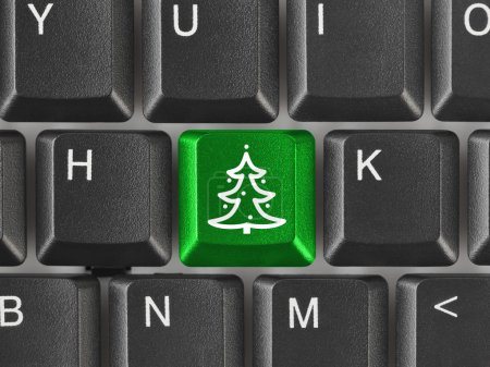 Computer keyboard with Christmas tree ke