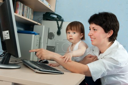 Mother with daughter working on computer