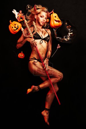 Beautiful devil with trident, Halloween