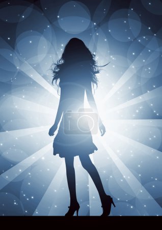 Girl on blue abstract background