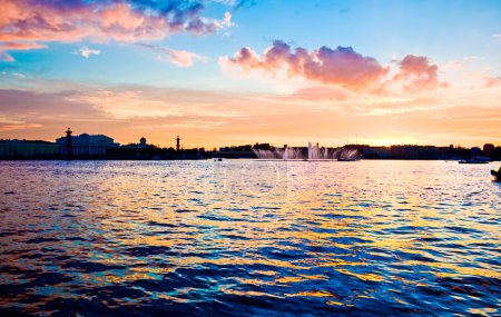 view of st. petersburg, neva river and the embankment of the neva at sunset 
