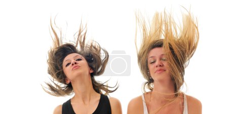 Party woman isolated with wind in hair
