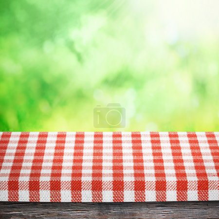 Table in striped tablecloth