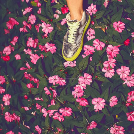 fashion shoes on a floral background