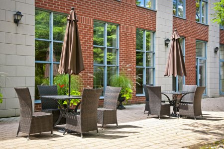 Tables and chairs on outdoor patio